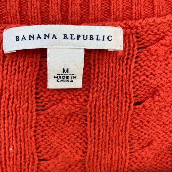 Women's Banana Republic Sweater Red Orange Cable Knit M Wool Blend Button SS - Picture 2 of 11